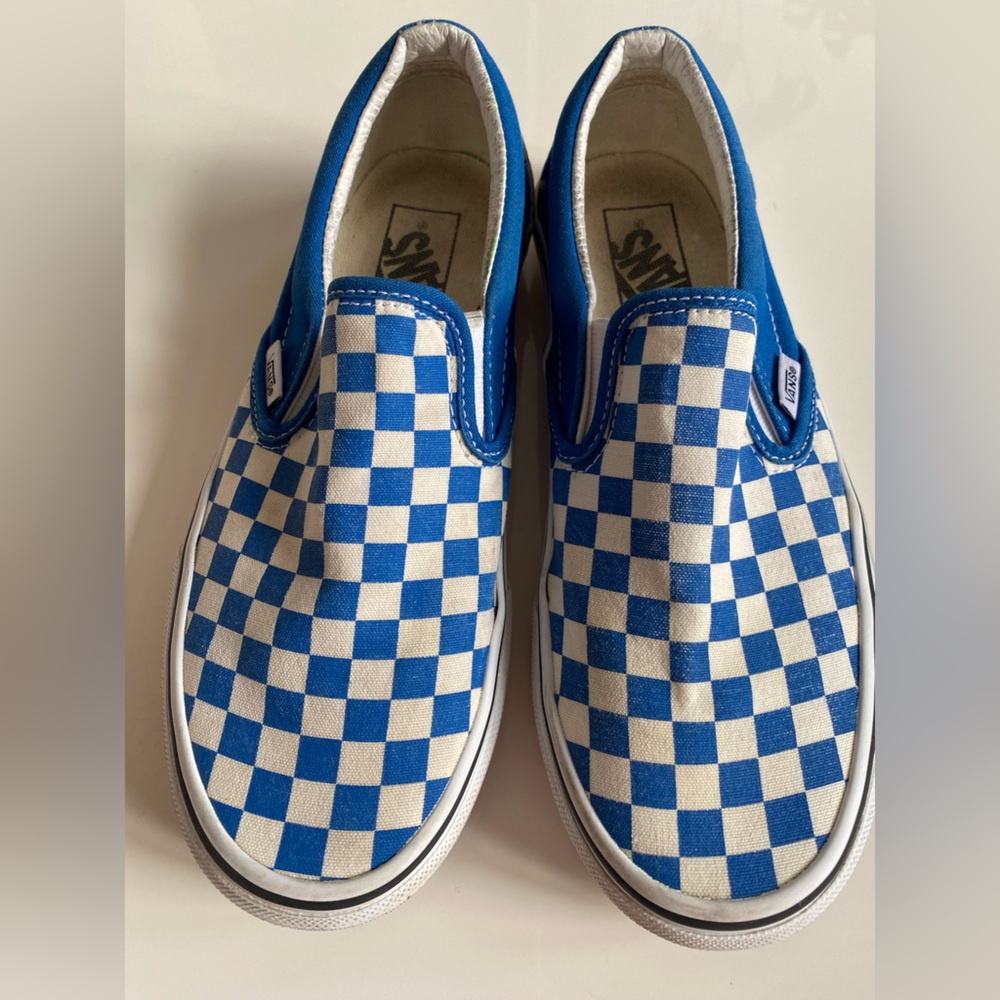 Vans Classic Blue Checkered Slip-On Shoes M Sz 6.0 W  7.5  pre owned